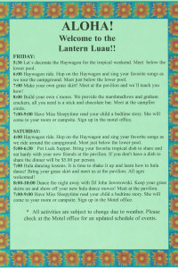 Luau Weekend Schedule - The Lantern Resort Campground & Motel - Jefferson, NH